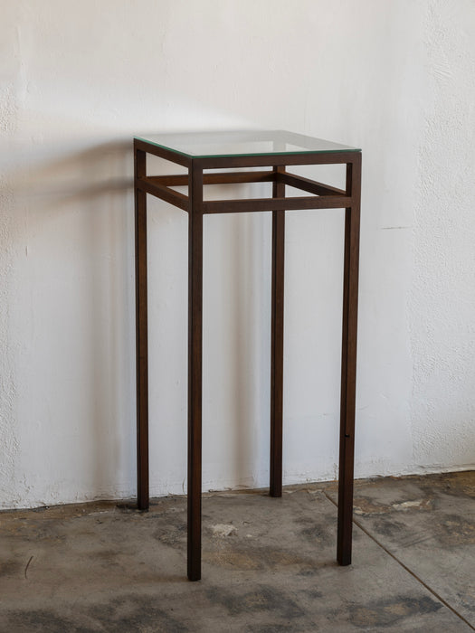 Patinaed  Steel And Glass Pedestal