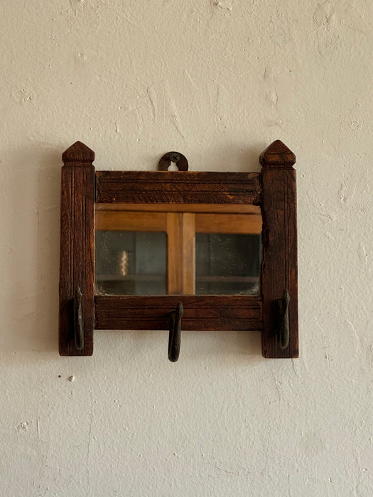 Petite Spanish Mirror With Wrought Iron Hooks