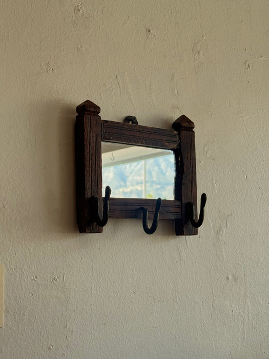 Petite Spanish Mirror With Wrought Iron Hooks