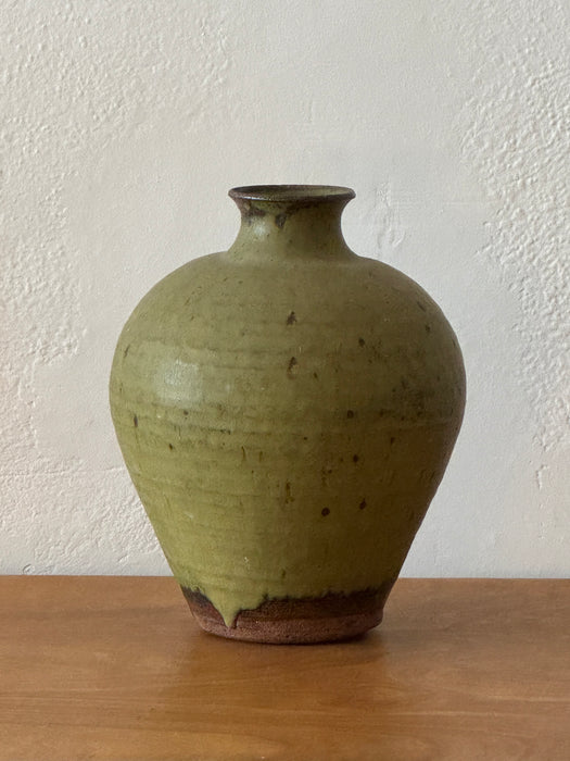 Large Speckled Green Studio Pottery Vase