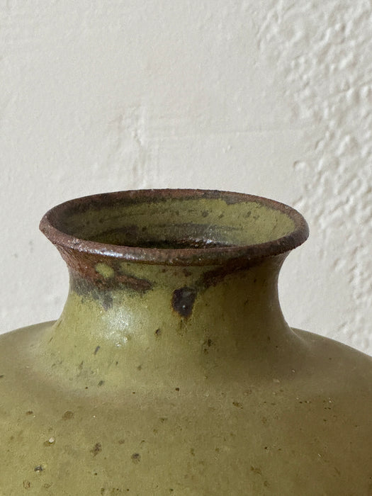 Large Speckled Green Studio Pottery Vase