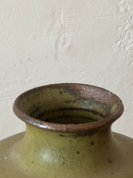 Large Speckled Green Studio Pottery Vase