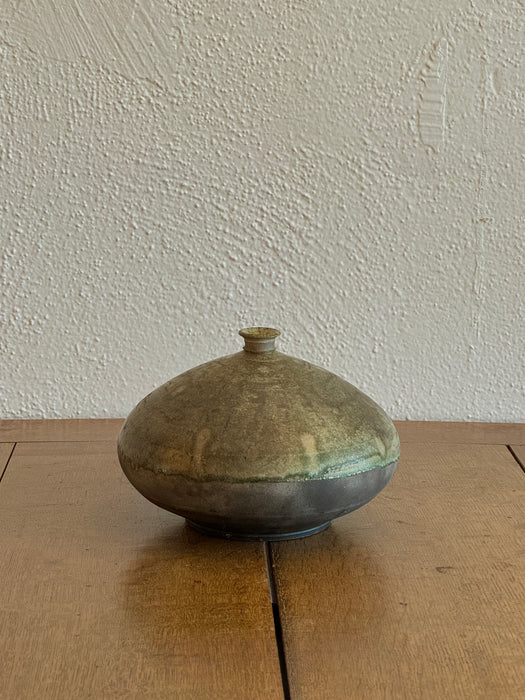 Black Clay Bud Vase With Green Glaze