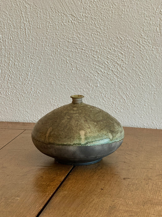 Black Clay Bud Vase With Green Glaze