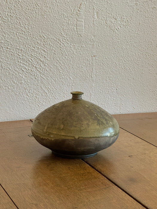Black Clay Bud Vase With Green Glaze