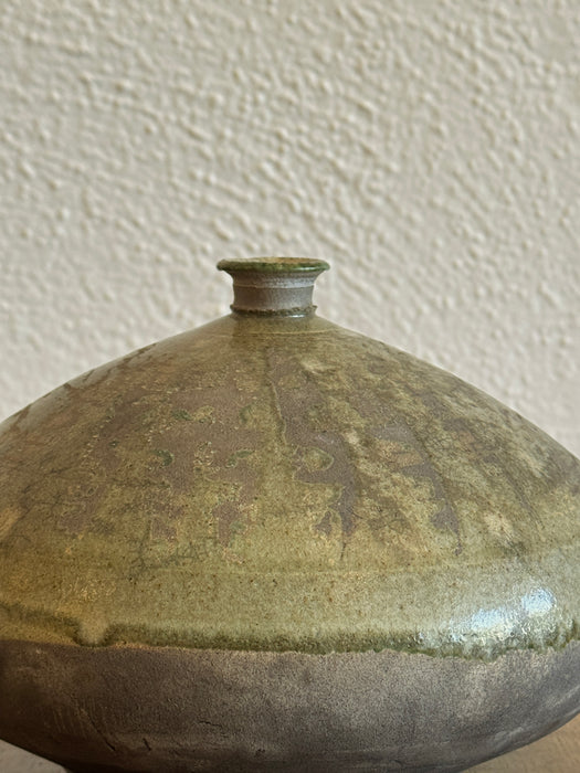 Black Clay Bud Vase With Green Glaze