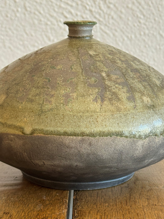 Black Clay Bud Vase With Green Glaze