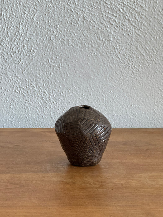 Petite Brown Geometric Bud Vase