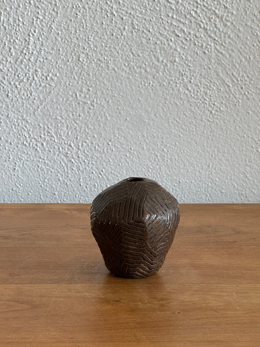 Petite Brown Geometric Bud Vase