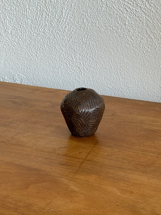 Petite Brown Geometric Bud Vase