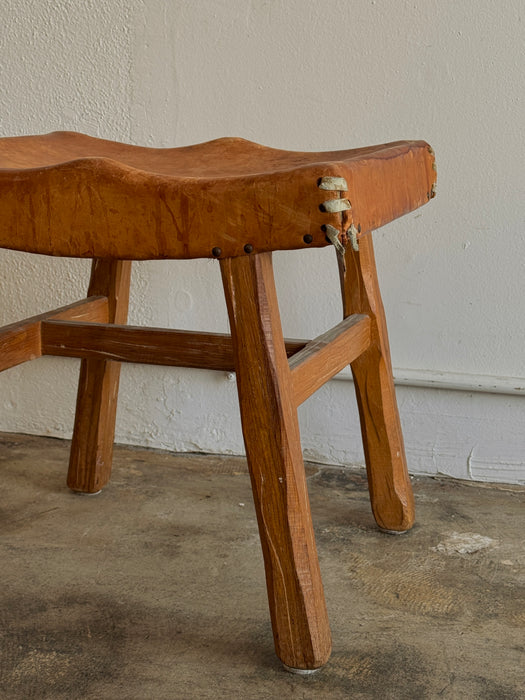 Wood and Leather Stool