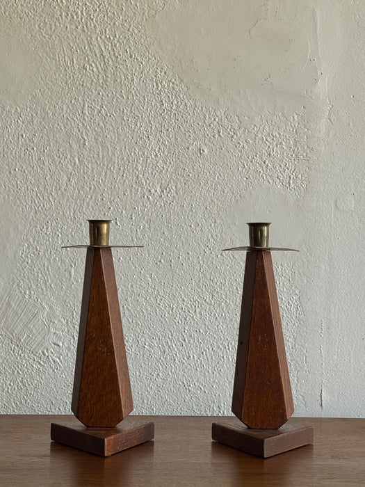 Wood And Copper Candle Holders