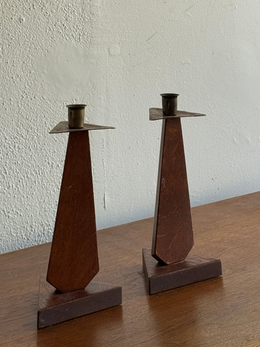 Wood And Copper Candle Holders