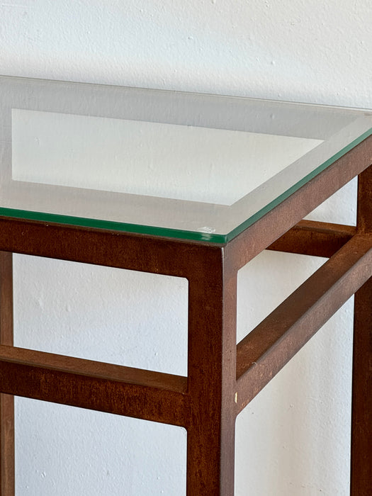 Patinaed  Steel And Glass Pedestal