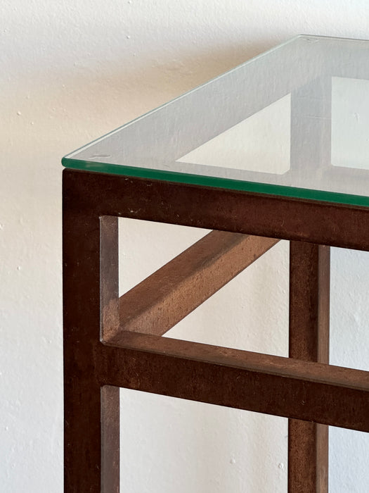 Patinaed  Steel And Glass Pedestal