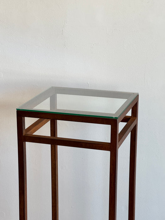 Patinaed  Steel And Glass Pedestal