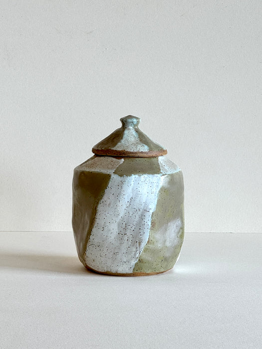 Olive And Cream Speckled Jar With Lid
