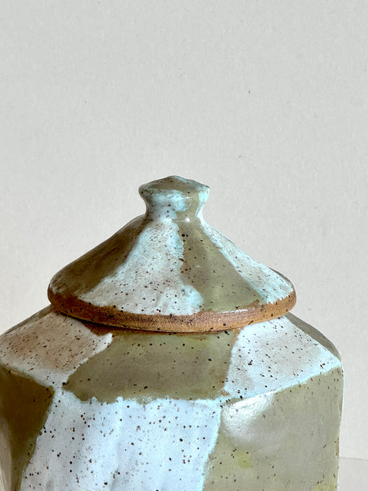 Olive And Cream Speckled Jar With Lid