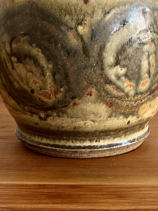 Large Green And Tan Jar With Lid