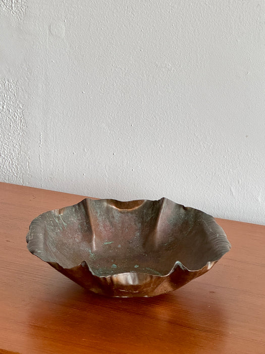 Large Pleated Copper Bowl