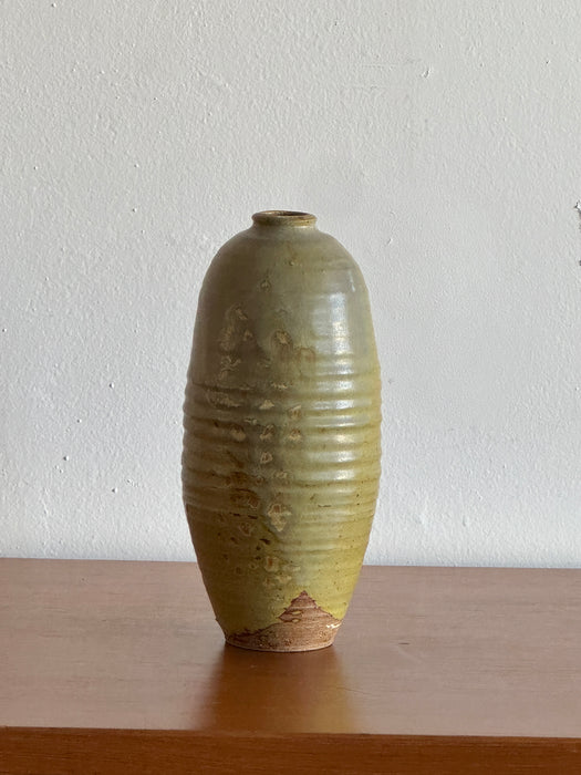 Tall Green Ribbed Vase