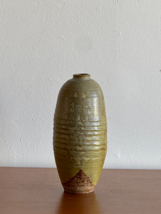 Tall Green Ribbed Vase