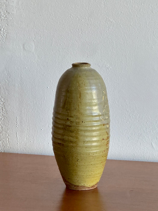 Tall Green Ribbed Vase