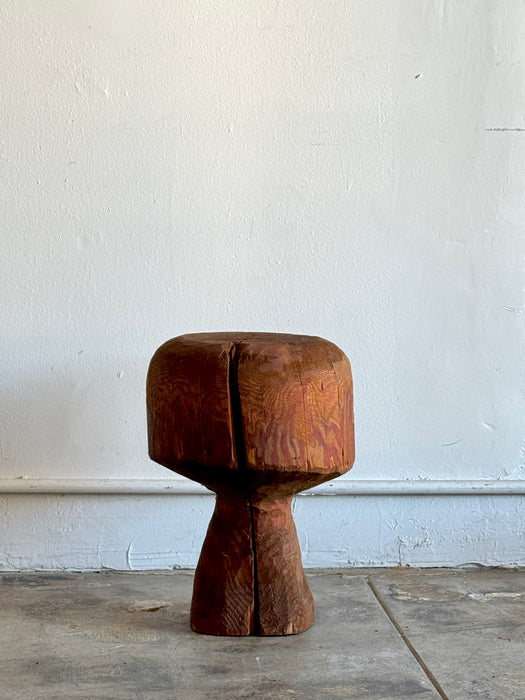 Carved Redwood Log Stool