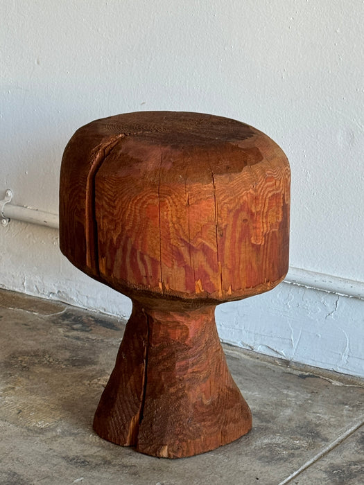 Carved Redwood Log Stool